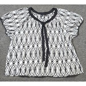 Saint Tropez‎ West Blouse Top Black White Print Tie Neck 3X